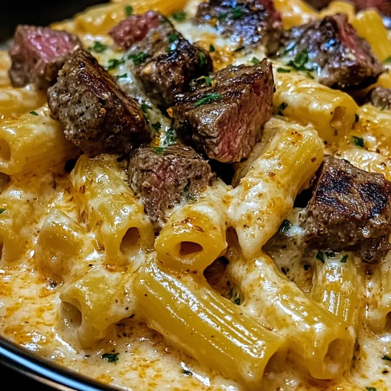 Cajun Steak Tips in Cheesy Rigatoni Parmesan Sauce