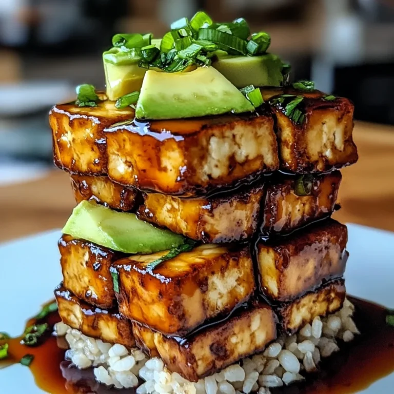 Crispy Teriyaki Tofu and Avocado Rice Stack