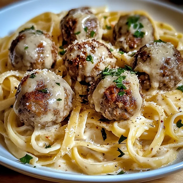 Garlic Butter Meatballs : Creamy Linguine Delight