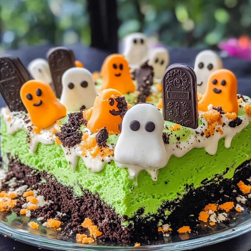 Ghosts in the Graveyard Poke Cake
