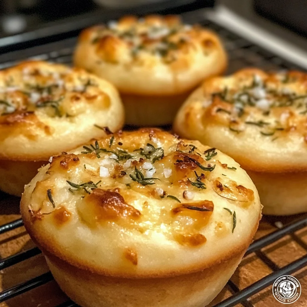Golden Crust Garlic Rosemary Focaccia Muffins