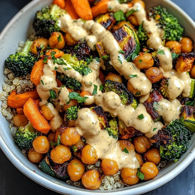 Roasted Veggie Chickpea Bowls with Maple Dijon Tahini Dressing