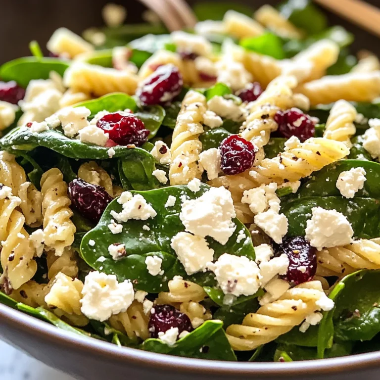 Spinach Pasta Salad with Feta and Cranberries