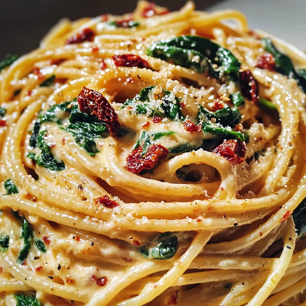 Ultimate Spaghetti Spinach with Sun-Dried Tomato Cream Sauce